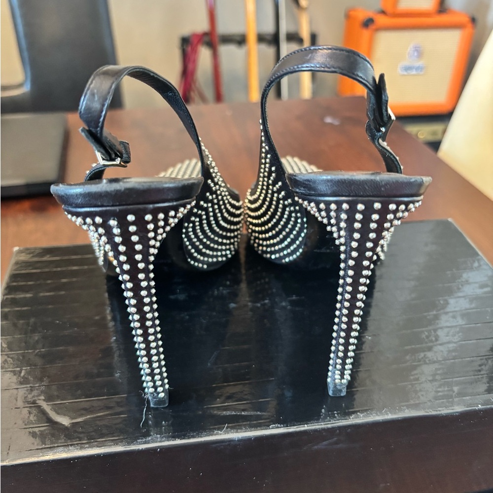 Elegant Saint Laurent Black Studded Slingback Heels - Picture 3 of 7